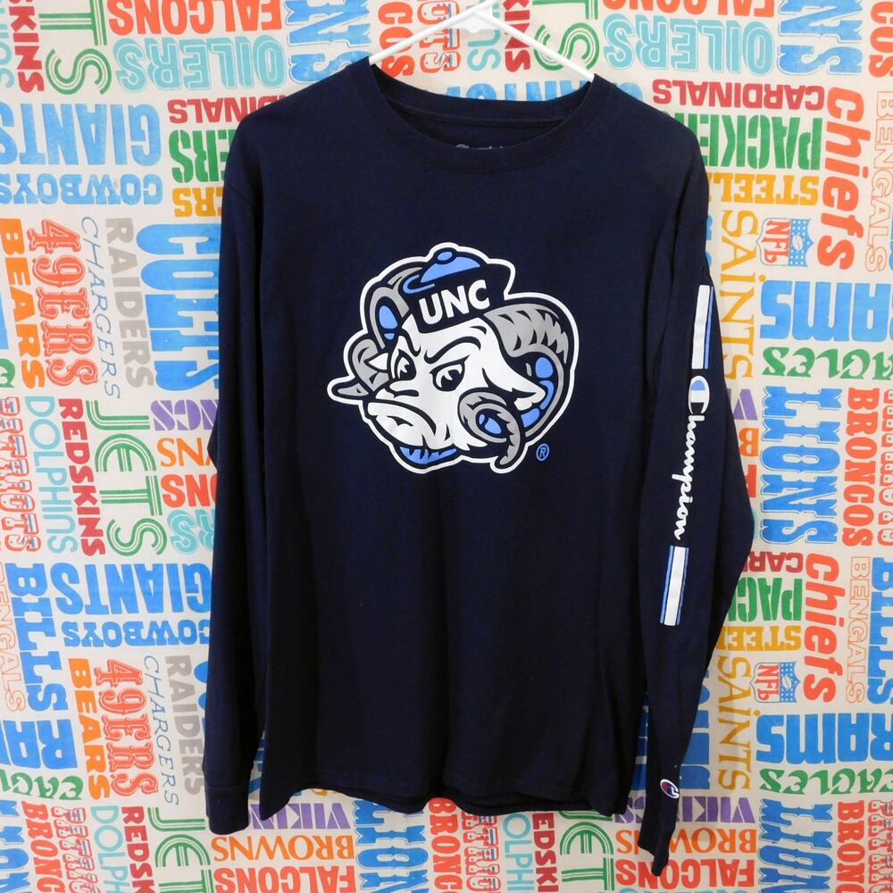 Champion UNC Tar Heels Ram Logo Long Sleeve Shirt Size M North Carolina